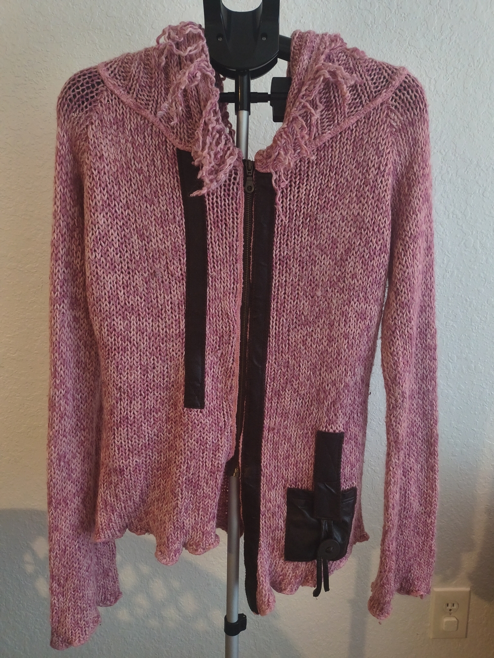 La Cite Paris Pink Chunky Knit Zip-Up Hooded Jacket